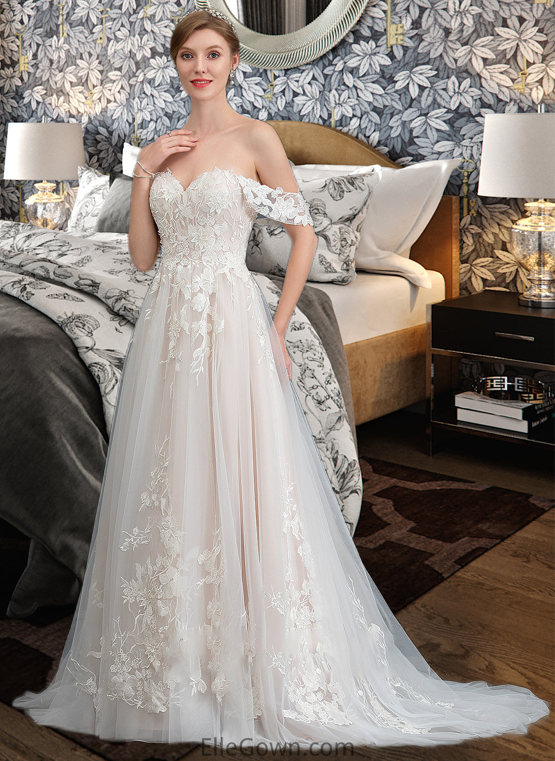 Bailee Ball-Gown/Princess Sweetheart Sweep Train Tulle Wedding Dress DEP0013685