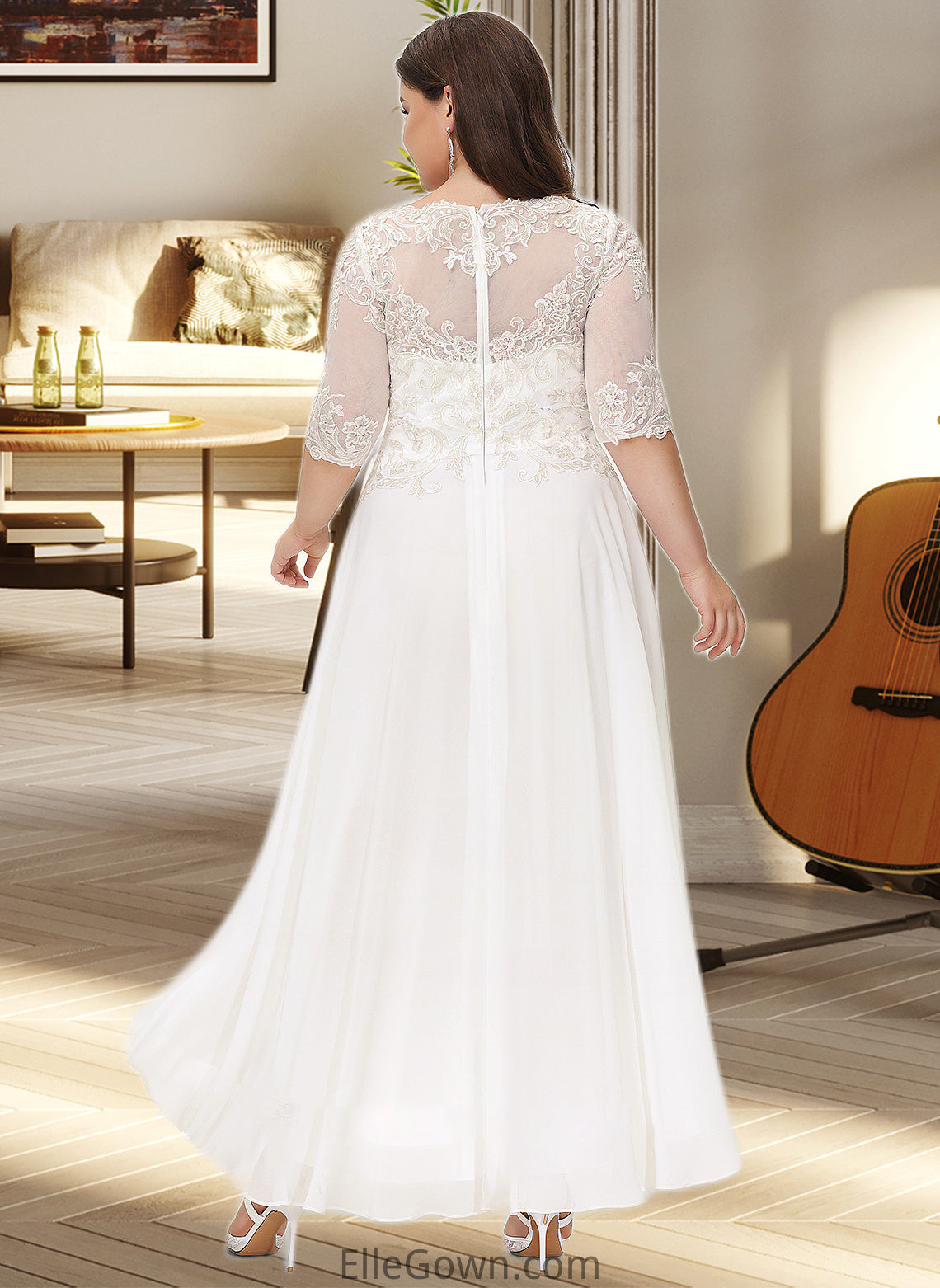 Alisson A-Line Scoop Neck Asymmetrical Chiffon Wedding Dress With Beading Sequins DEP0013686