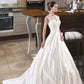 Isabella Ball-Gown/Princess V-neck Court Train Satin Lace Wedding Dress With Ruffle DEP0013688