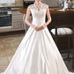 Isabella Ball-Gown/Princess V-neck Court Train Satin Lace Wedding Dress With Ruffle DEP0013688