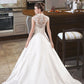 Isabella Ball-Gown/Princess V-neck Court Train Satin Lace Wedding Dress With Ruffle DEP0013688