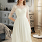 Yasmin A-Line Knee-Length Chiffon Lace Wedding Dress With Sequins DEP0013689