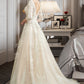 Gladys A-Line V-neck Court Train Wedding Dress With Sequins DEP0013690