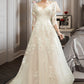 Gladys A-Line V-neck Court Train Wedding Dress With Sequins DEP0013690