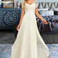 Meghan A-Line V-neck Floor-Length Chiffon Lace Wedding Dress With Lace DEP0013691