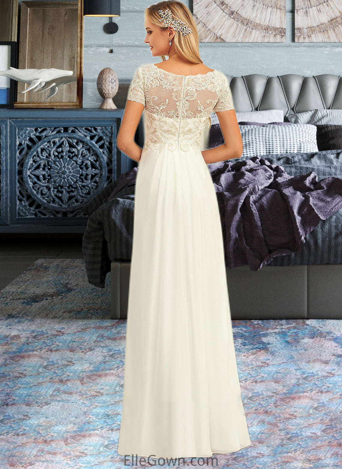 Meghan A-Line V-neck Floor-Length Chiffon Lace Wedding Dress With Lace DEP0013691