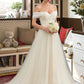 Evangeline Ball-Gown/Princess Off-the-Shoulder Court Train Tulle Lace Wedding Dress With Ruffle DEP0013692