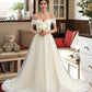 Evangeline Ball-Gown/Princess Off-the-Shoulder Court Train Tulle Lace Wedding Dress With Ruffle DEP0013692