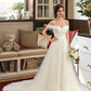 Evangeline Ball-Gown/Princess Off-the-Shoulder Court Train Tulle Lace Wedding Dress With Ruffle DEP0013692