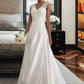 Marilyn Ball-Gown/Princess V-neck Sweep Train Satin Wedding Dress With Ruffle Beading Sequins DEP0013693