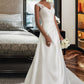 Marilyn Ball-Gown/Princess V-neck Sweep Train Satin Wedding Dress With Ruffle Beading Sequins DEP0013693