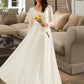 Amiya A-Line V-neck Sweep Train Wedding Dress With Lace DEP0013696