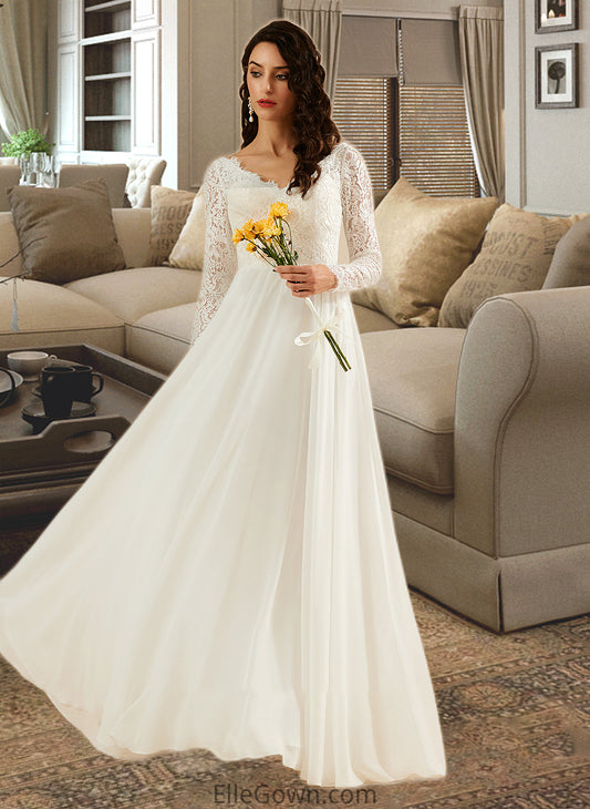 Amiya A-Line V-neck Sweep Train Wedding Dress With Lace DEP0013696