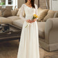 Amiya A-Line V-neck Sweep Train Wedding Dress With Lace DEP0013696