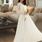 Amiya A-Line V-neck Sweep Train Wedding Dress With Lace DEP0013696