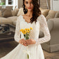 Amiya A-Line V-neck Sweep Train Wedding Dress With Lace DEP0013696