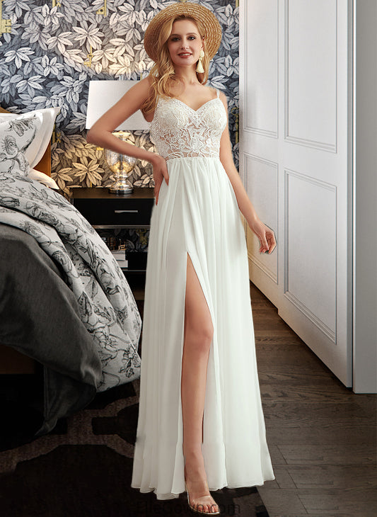 Persis A-Line V-neck Floor-Length Wedding Dress With Beading Split Front DEP0013697