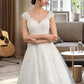 Raelynn A-Line V-neck Knee-Length Tulle Lace Wedding Dress DEP0013700