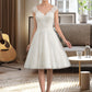 Raelynn A-Line V-neck Knee-Length Tulle Lace Wedding Dress DEP0013700