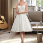 Raelynn A-Line V-neck Knee-Length Tulle Lace Wedding Dress DEP0013700