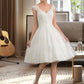 Raelynn A-Line V-neck Knee-Length Tulle Lace Wedding Dress DEP0013700