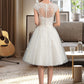 Raelynn A-Line V-neck Knee-Length Tulle Lace Wedding Dress DEP0013700