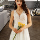 Christine A-Line V-neck Knee-Length Wedding Dress With Lace Sequins DEP0013703