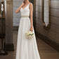 Karsyn A-Line V-neck Sweep Train Chiffon Wedding Dress With Ruffle Lace Beading Sequins DEP0013705