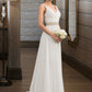 Karsyn A-Line V-neck Sweep Train Chiffon Wedding Dress With Ruffle Lace Beading Sequins DEP0013705