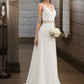 Karsyn A-Line V-neck Sweep Train Chiffon Wedding Dress With Ruffle Lace Beading Sequins DEP0013705