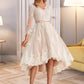 Dayami A-Line V-neck Asymmetrical Satin Tulle Lace Wedding Dress DEP0013706