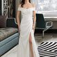 Carley Sheath/Column Off-the-Shoulder Sweep Train Stretch Crepe Wedding Dress With Ruffle Split Front DEP0013707