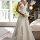 Madalynn A-Line V-neck Court Train Tulle Lace Wedding Dress With Beading Sequins DEP0013709