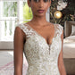 Madalynn A-Line V-neck Court Train Tulle Lace Wedding Dress With Beading Sequins DEP0013709