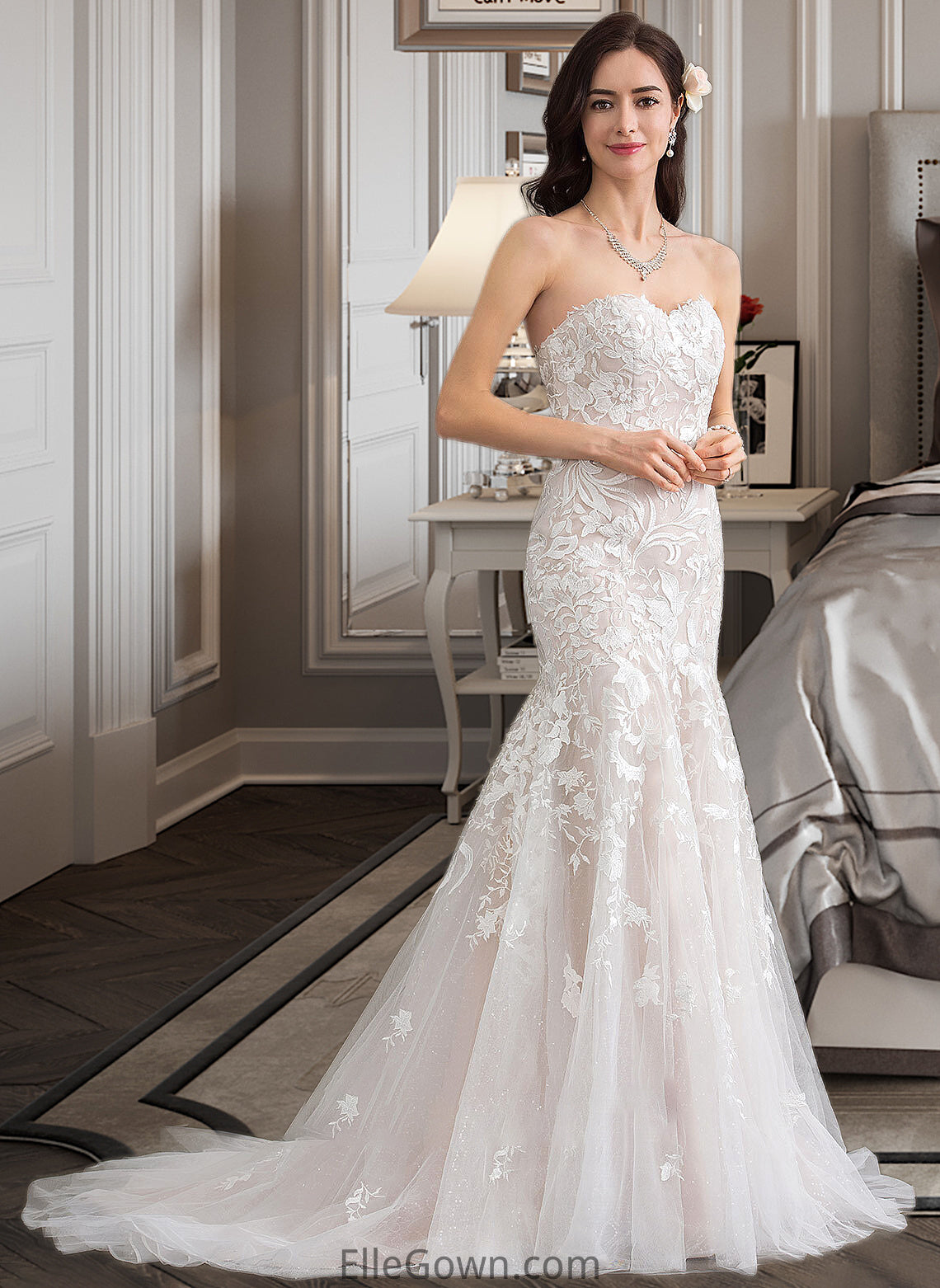 Lauren Trumpet/Mermaid Sweetheart Court Train Tulle Lace Wedding Dress DEP0013710