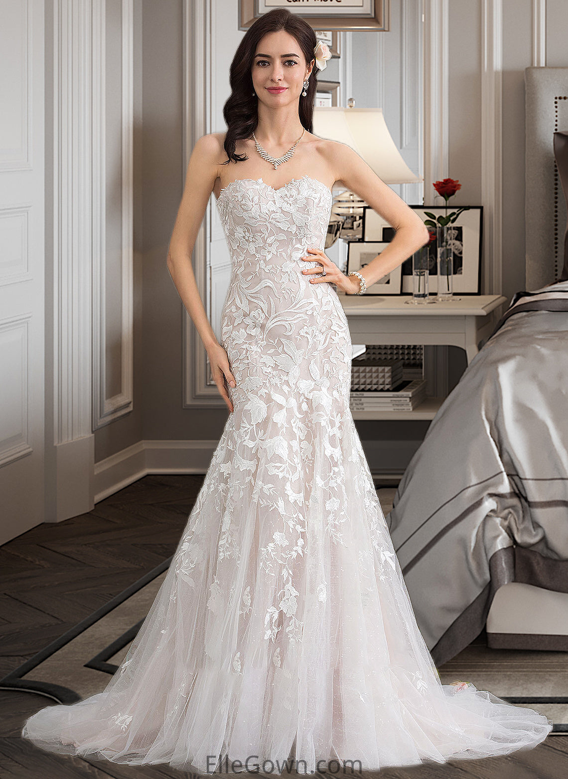 Lauren Trumpet/Mermaid Sweetheart Court Train Tulle Lace Wedding Dress DEP0013710