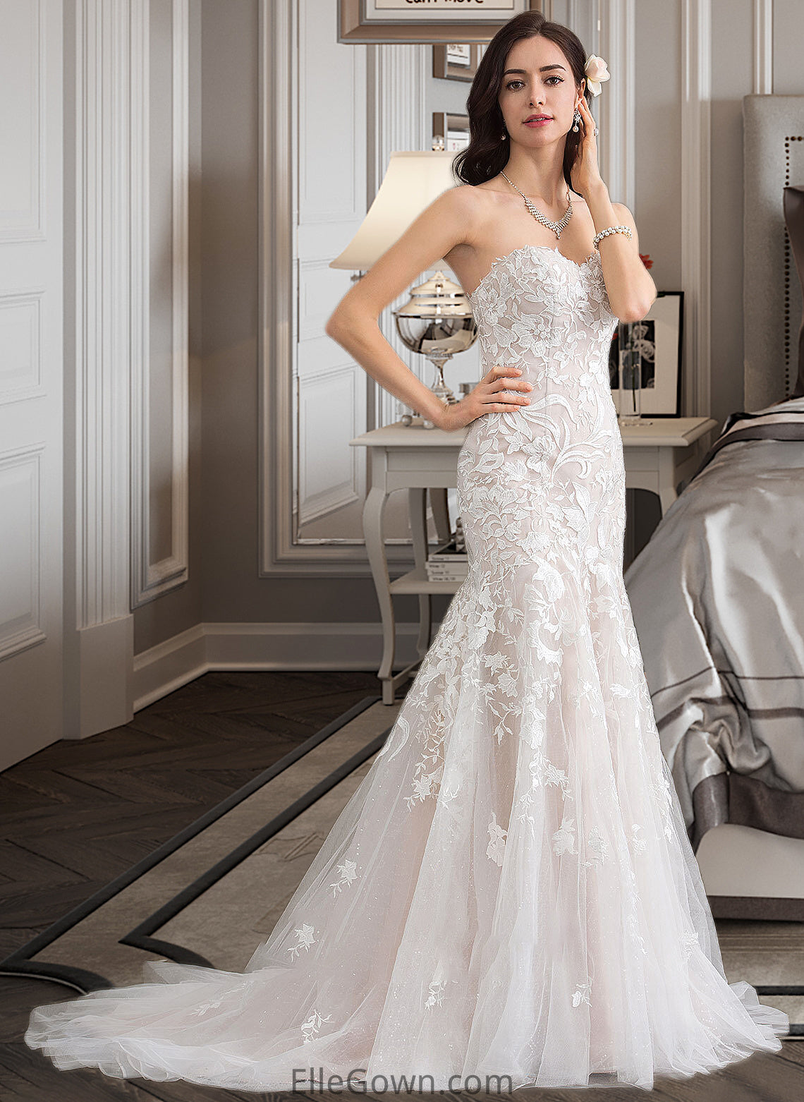 Lauren Trumpet/Mermaid Sweetheart Court Train Tulle Lace Wedding Dress DEP0013710