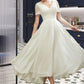 Roselyn A-Line V-neck Asymmetrical Wedding Dress With Lace DEP0013712