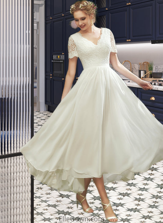 Roselyn A-Line V-neck Asymmetrical Wedding Dress With Lace DEP0013712