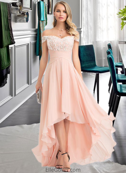 Abbigail A-Line Off-the-Shoulder Asymmetrical Chiffon Wedding Dress With Sequins DEP0013713