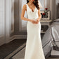 Sage Trumpet/Mermaid V-neck Court Train Wedding Dress DEP0013714