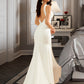 Sage Trumpet/Mermaid V-neck Court Train Wedding Dress DEP0013714