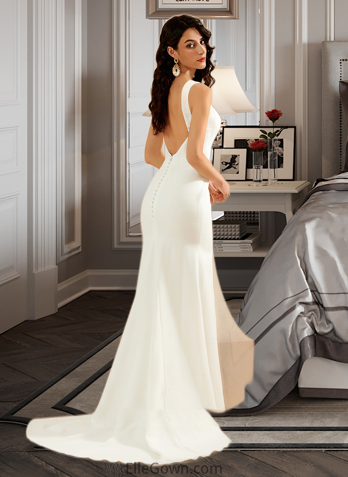 Sage Trumpet/Mermaid V-neck Court Train Wedding Dress DEP0013714