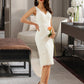 Toni Sheath/Column V-neck Knee-Length Wedding Dress DEP0013716