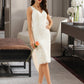 Toni Sheath/Column V-neck Knee-Length Wedding Dress DEP0013716