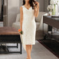 Toni Sheath/Column V-neck Knee-Length Wedding Dress DEP0013716