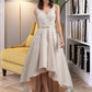 Haleigh A-Line V-neck Asymmetrical Tulle Lace Wedding Dress With Bow(s) DEP0013717