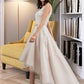 Haleigh A-Line V-neck Asymmetrical Tulle Lace Wedding Dress With Bow(s) DEP0013717