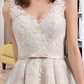 Haleigh A-Line V-neck Asymmetrical Tulle Lace Wedding Dress With Bow(s) DEP0013717