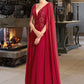 Paulina A-Line V-neck Floor-Length Chiffon Wedding Dress With Sequins DEP0013718